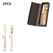 Lade das Bild in den Galerie-Viewer, 304 Stainless Steel Flatware Sets Portable Knife Fork Spoon Chopsticks Gift Box Golden 2Pcs/4PCs