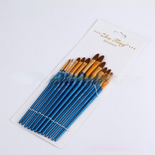 Lade das Bild in den Galerie-Viewer, 12 Pearlescent Blue Nylon Wool Watercolor Oil Painting Paint Brushes Pen