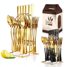 Lade das Bild in den Galerie-Viewer, 304 Stainless Steel Flatware Sets 24-Piece Suit Western Food Four Main Pieces Tableware Stand Gift Box Multi-Color
