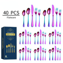 Load image into Gallery viewer, 304 Stainless Steel Flatware Sets Five Components 40PCs Western Dessert Steak Knife and Fork Spoon Multi-Color Optional