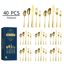 Load image into Gallery viewer, 304 Stainless Steel Flatware Sets Five Components 40PCs Western Dessert Steak Knife and Fork Spoon Multi-Color Optional
