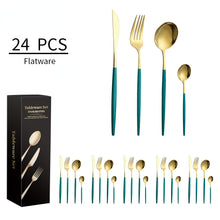 Lade das Bild in den Galerie-Viewer, 304 Stainless Steel Flatware Sets Family Party Western Food 6-Person Serving 24pcs Steak Knife and Fork Spoon