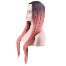 Load image into Gallery viewer, Women Wig Black Gradually Varied Pink Long Straight Bangs Synthetic Wigs W246