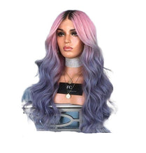 Load image into Gallery viewer, Women Wig Long Black Pink Blue Gradient Long Curly Hair Big Wave W25