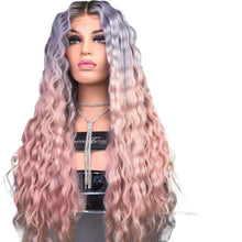 Load image into Gallery viewer, Women Wig Black Gradient Blue Pink Corn Curler Long Roll headgear W507