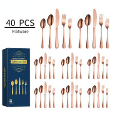 Load image into Gallery viewer, 304 Stainless Steel Flatware Sets Five Components 40PCs Western Dessert Steak Knife and Fork Spoon Multi-Color Optional