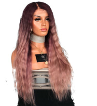 Load image into Gallery viewer, Women Wig Dark Pink Medium Long Curly Hair Small Volume Corn Curler W257