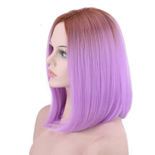 Load image into Gallery viewer, Women Wig Gradient Color Partial Light Purple Short Straight Hair W245