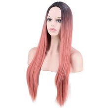 Load image into Gallery viewer, Women Wig Black Gradually Varied Pink Long Straight Bangs Synthetic Wigs W246