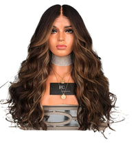 Load image into Gallery viewer, Women Wig Medium Large Wave Long Curly Hair Black Gradient Color Headgear W373