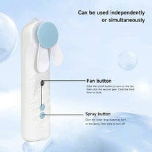 Lade das Bild in den Galerie-Viewer, Mini Handheld Fan With Spray Humidifier Rechargeable Battery Portable 2 Speed Pocket Fan And 10ml Sp
