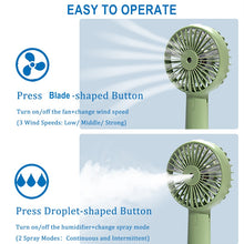 Load image into Gallery viewer, Mini Handheld Portable Water Mist Fan Silent USB Electric Desktop Air Cooling Gadget Rechargeable Ba
