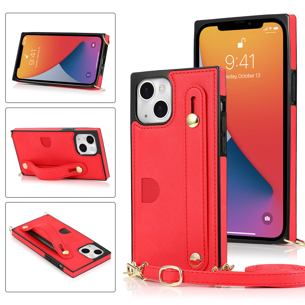 Case for iPhone 13pro red wristband crossbody bag No4008