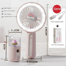Load image into Gallery viewer, Portable Mini Fan Humidifier USB Rechargeable Handheld Fan Water Spray Mist Fan Face Steamer Air Con
