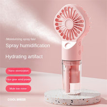Load image into Gallery viewer, Portable Silent Humidification Office Table Small Fan Mute Spray Fan USB Rechargeable Handheld Fan M
