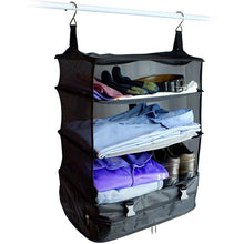 Lade das Bild in den Galerie-Viewer, Portable Travel Shelves Bag 3-Shelf Suitcase Packing Cube Collapsible Hanging Closet Storage Bag Space Travel Luggage Organizer
