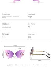 Load image into Gallery viewer, Sunglasses sun Shades Fashion Butterfly Frameless Trimming Gradient Color Exquisite Rhinestone unisex
