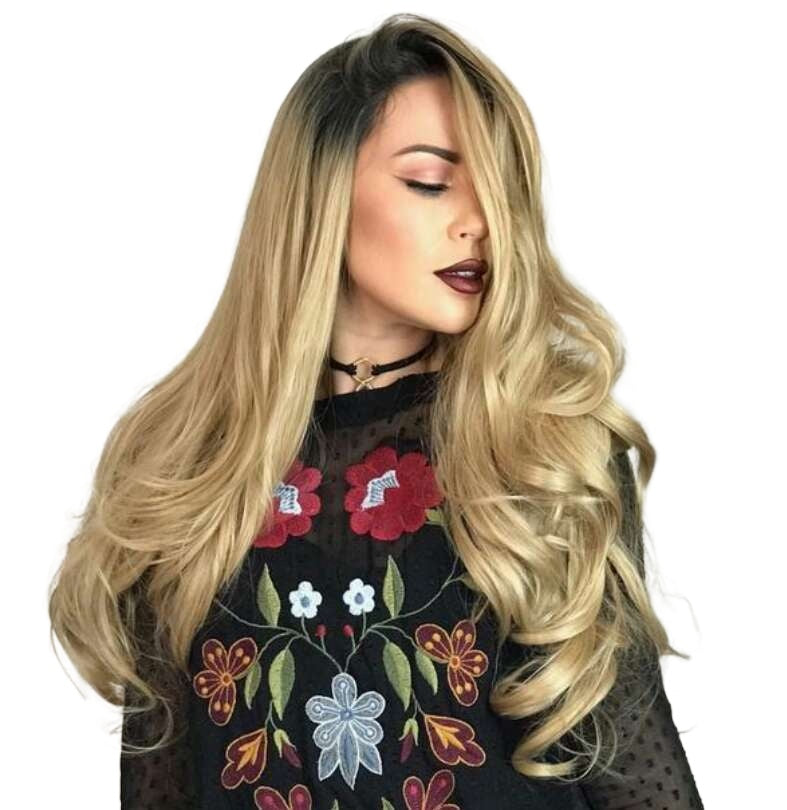 Women Wig Gradient Medium and Large Wave Long Curly Hair Head Cover W290
