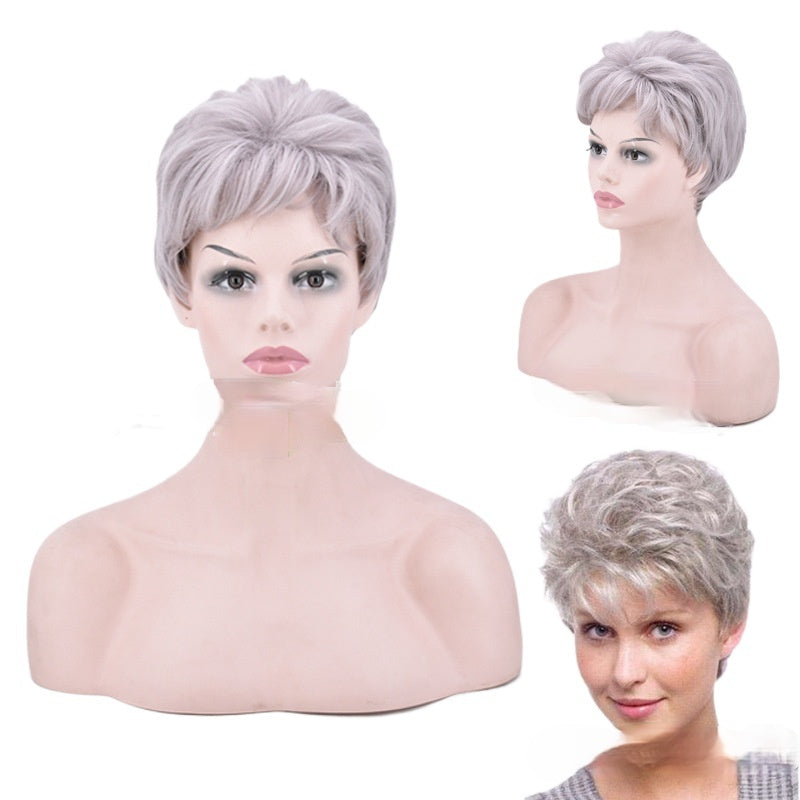 Women Wig Bobo Granny Grey Headgear Short W172