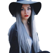 Load image into Gallery viewer, Women Wig Medium Long Straight Hair Black Gradient Bleached Blue Gray Headgear W3

