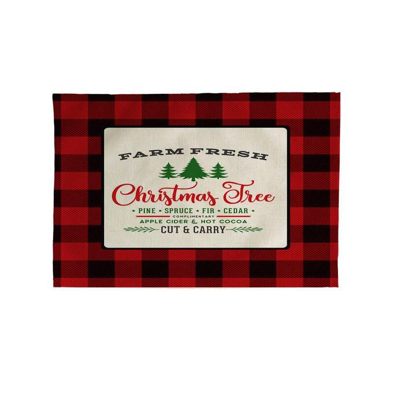 2pcs Christmas Tablecloths Red Plaid Soft Mat Washable Fabric Table Mats Napkins Simple Design