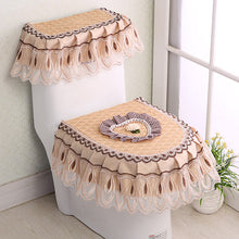 Load image into Gallery viewer, 3pcs Toilet Seat Cover Pads Korean Fabric Craft Gold Velvet Lace     Three-Piece Set   Dust
