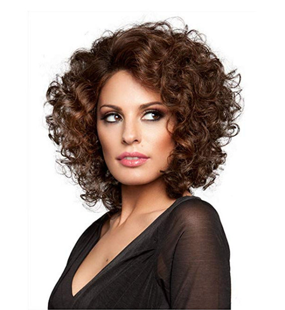 Fashion Women Wig Short Brown Fluffy Roll Headgear W520