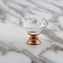 Lade das Bild in den Galerie-Viewer, 8pcs 30mm Rose Gold Base Single Hole Handle Crystal Furniture Handle Wardrobe Drawer Door Handle
