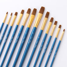 Load image into Gallery viewer, 12 Nylon Hair Flat Head Blue Rod Oil Painting Writing Brush for Art
