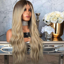 Lade das Bild in den Galerie-Viewer, Women Wig Fluffy Black Silver Gray Gradient Front Lace Big Wave Synthetic Wigs W387
