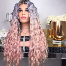 Load image into Gallery viewer, Women Wig Black Gradient Blue Pink Corn Curler Long Roll headgear W507
