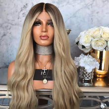 Lade das Bild in den Galerie-Viewer, Women Wig Fluffy Black Silver Gray Gradient Front Lace Big Wave Synthetic Wigs W387
