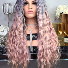 Load image into Gallery viewer, Women Wig Black Gradient Blue Pink Corn Curler Long Roll headgear W507
