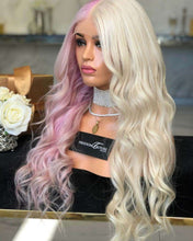 Lade das Bild in den Galerie-Viewer, Women Wig Half Pink Half White Wavy Long Curly Hair W449
