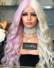 Lade das Bild in den Galerie-Viewer, Women Wig Half Pink Half White Wavy Long Curly Hair W449
