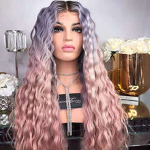 Load image into Gallery viewer, Women Wig Black Gradient Blue Pink Corn Curler Long Roll headgear W507
