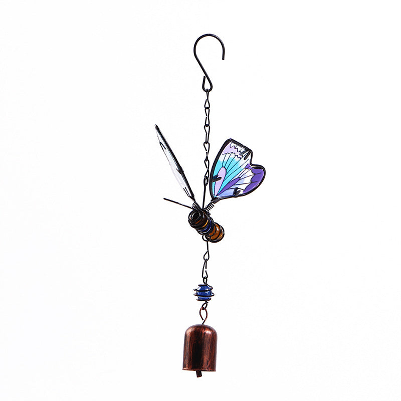 3D Butterfly Wrought Iron Glass Painted Wind Chimes Home Decoration
