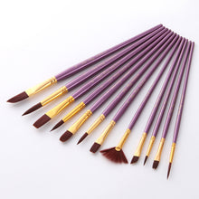 Load image into Gallery viewer, 12 PCs Nylon Hair Brush Purple Rod Watercolor Brush Pens Set
