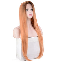 Lade das Bild in den Galerie-Viewer, Women Wig Lace Chemical Fiber Gradient Pink Long Hair Straight Hair W444
