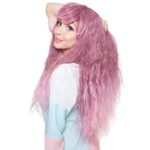 Women Wig Set Chemical Fiber Cos Pink Corn Curler Long Curly Hair W430