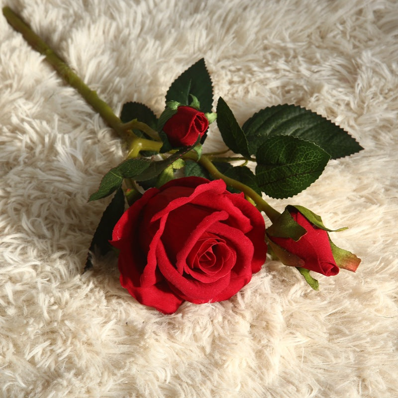 3-Head Short Rod Flannel Lovesickness Rose Artificial Fake Flower Plants Home Decoration Wedding Bouquet