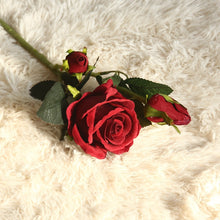 Load image into Gallery viewer, 3-Head Short Rod Flannel Lovesickness Rose Artificial Fake Flower Plants Home Decoration Wedding Bouquet
