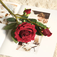 Load image into Gallery viewer, 3PCs Flannel Rose Flower Artificial Fake Flower Plants Home Decoration Wedding Bouquet

