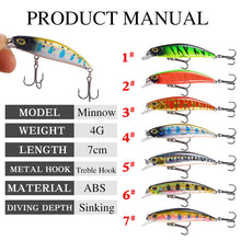 Lade das Bild in den Galerie-Viewer, 2PCs Lure 7cm/4.1G Slow Sinking Mino Bait Fresh Water Sea Fishing Weever Fishing Gear

