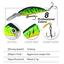Lade das Bild in den Galerie-Viewer, 2pcs Lure 7cm/5.7G Far Cast Submerged Mino Fresh Water Lure Topmouth Culter
