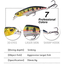 Lade das Bild in den Galerie-Viewer, 2PCs Lure 7cm/4.1G Slow Sinking Mino Bait Fresh Water Sea Fishing Weever Fishing Gear
