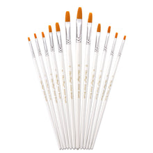 Load image into Gallery viewer, 12 Flat Head Golden Nylon Hair Brush White Rod Watercolor Oil Painting Brush

