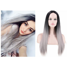 Load image into Gallery viewer, Women Wig Synthetic Wigs T Color Mid-Length Granny Grey Long Straight W176
