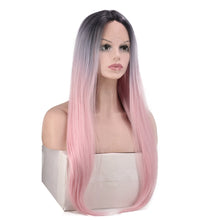 Lade das Bild in den Galerie-Viewer, Women Wig Front Lace Three-Color Gradient Mid-Length Straight Hair Headgear W413
