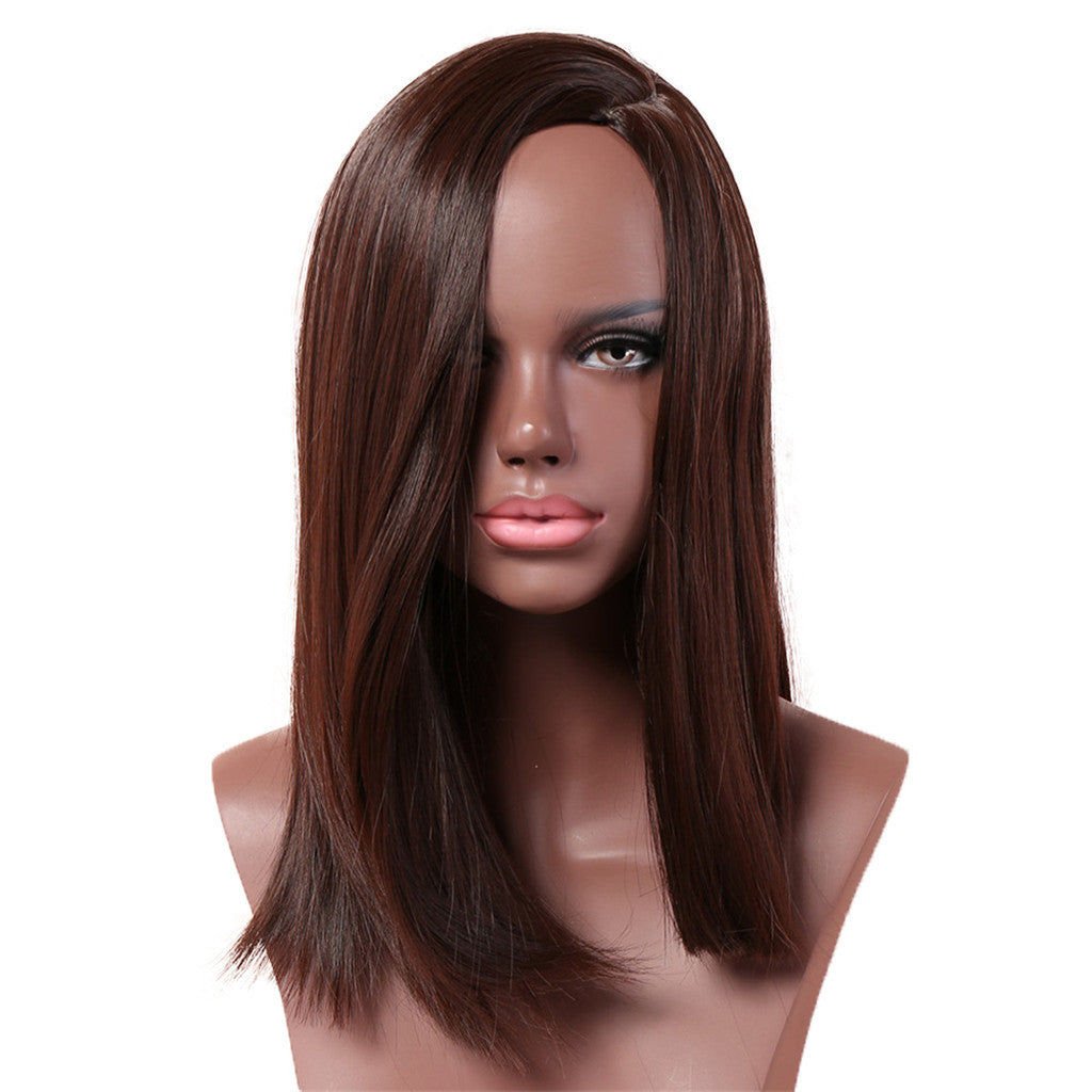 Women Wig Split Long Straight Hair African Black Fashion W432
